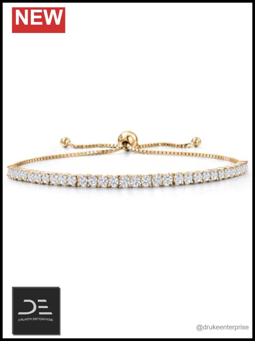 2 Ct Lab Diamond Tennis Bracelet 18K Gold Plated Sterling Silver Adjustable